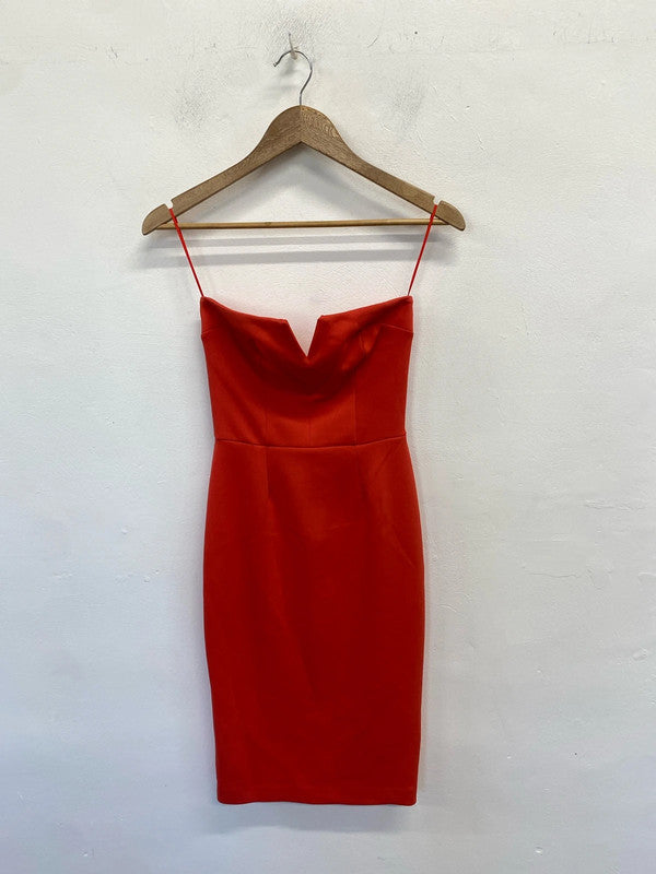 Lovely river island strapless coral pencil dress UK 6 HDR01