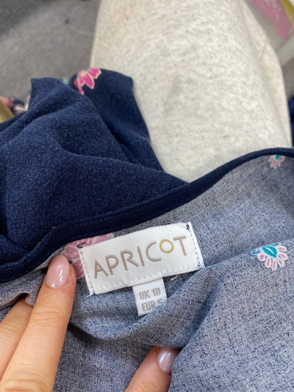 Lovely apricot navy pattern floral pink mini dress UK 10 JA002