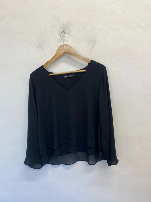 Stunning Zara black floaty top semi sheer overlayer UK M AO001