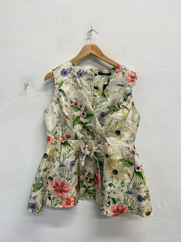Lovely marks and Spencer peplum floral metallic thread top UK 16 JB005