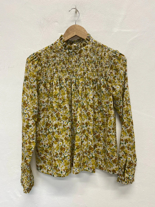 Topshop Boho Yellow Floral Pattern High Neck Blouse UK 10 JM007