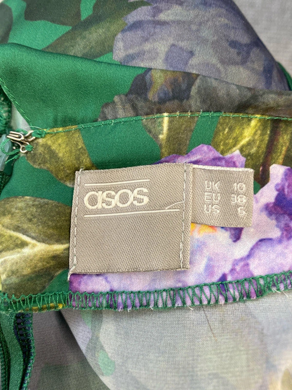 Fabulous Forest green floral dress Uk10 floaty boho romantic LP003