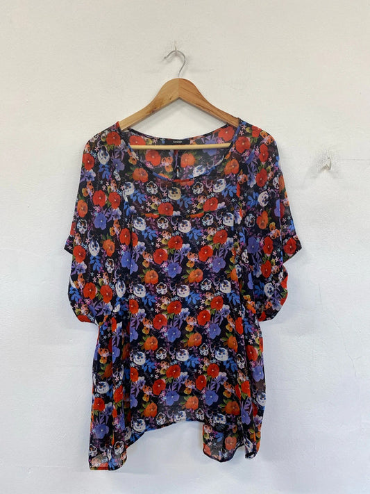 George Stylish Sheer Black Multicoloured Floral Top UK 16 IM001