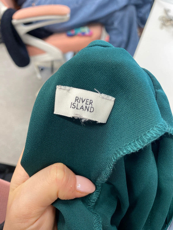 Lovely river island dark green ruched cut out back blouse top UK S KM004