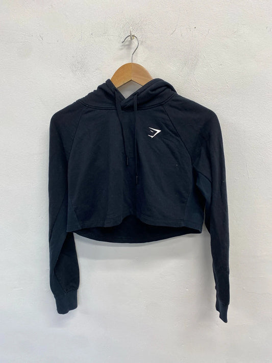 Fabulous gym shark navy cropped active wear hoodie UK S ZM001