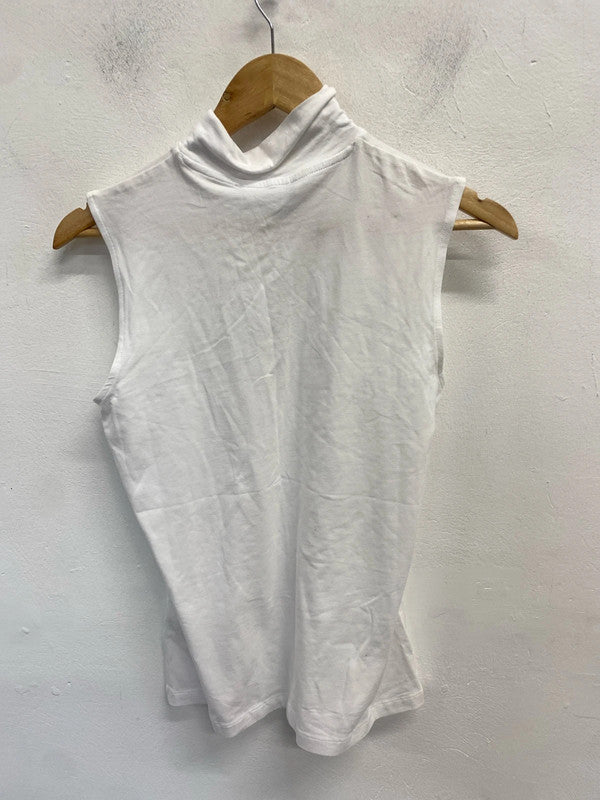 Lovely Marks & Spencer white turtleneck sleeveless top UK 10 MM005