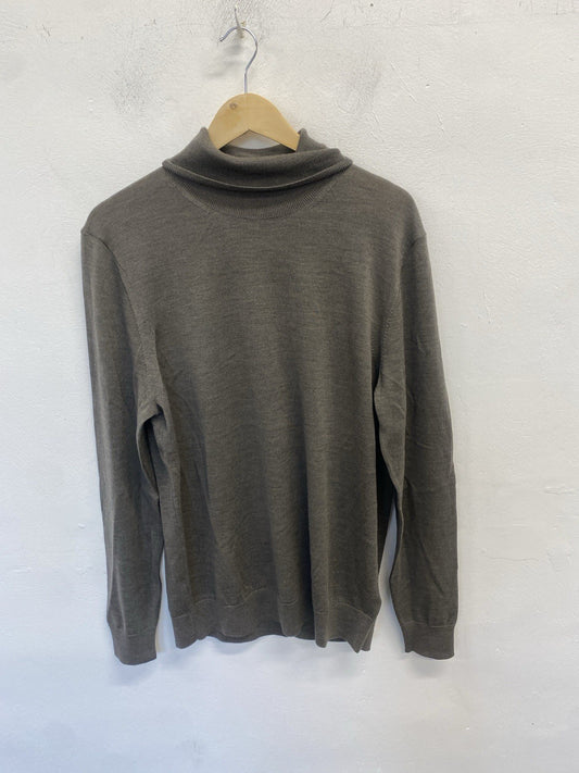 Lovely M&s Autograph Roll Neck Grey Merino Wool Jumper UK L CN001