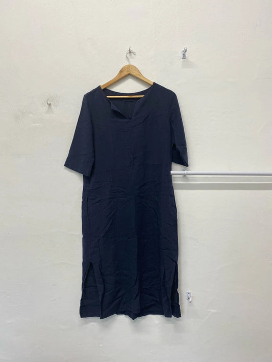Fabulous Luca Vanucci Linen blend navy tunic dress midi classic UkS MM005