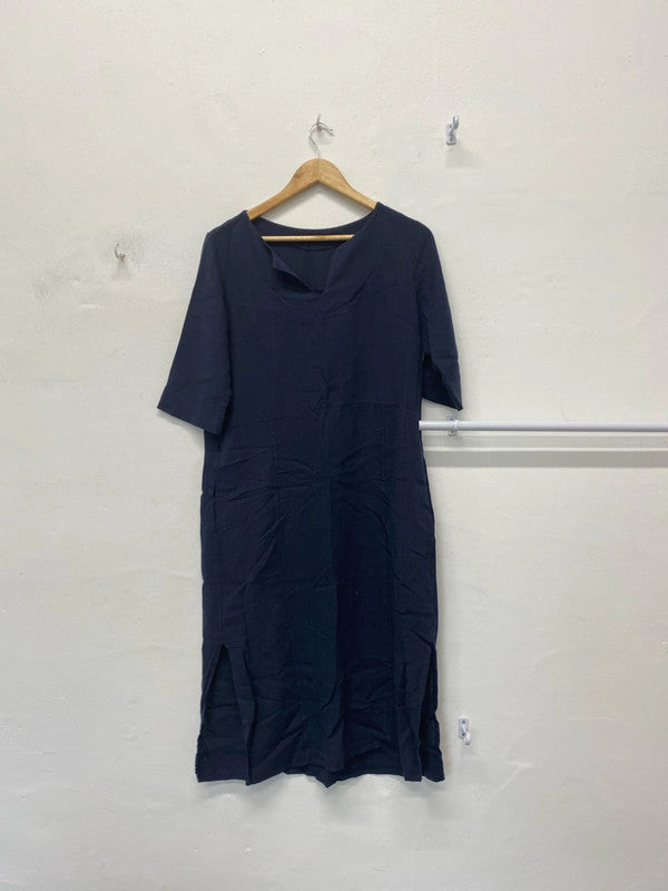 Fabulous Luca Vanucci Linen blend navy tunic dress midi classic UkS MM005