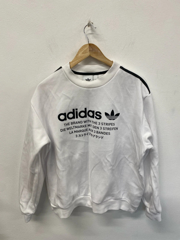 Adidas Sporty White & Black Graphic Logo Sweatshirt Size M KN002