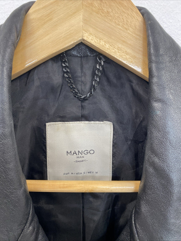 Mango Mens Black Sheep Leather Biker Jacket Size M DF002