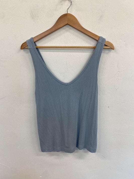 Lovely cabi blue ribbed vest cami UK S HS001