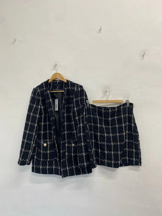 Lovely et vouz black white checked coord blazer skirt UK AO001