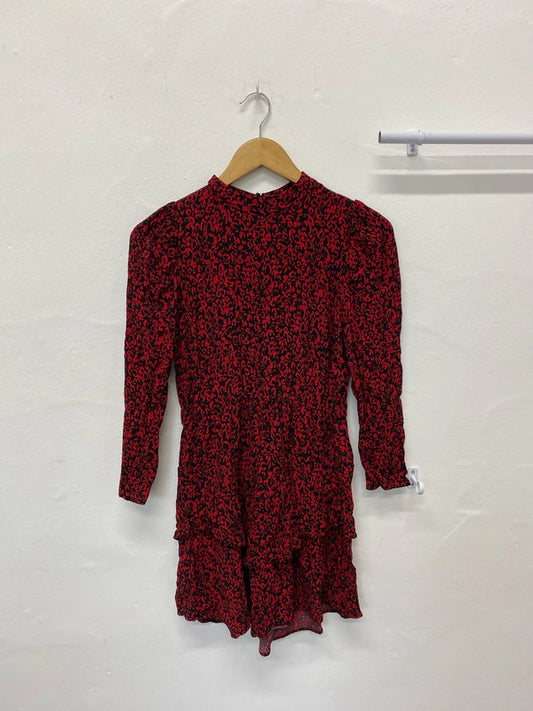Fabulous Zara red & black abstract tiered mini dress Spanish vibes UkXS JA001