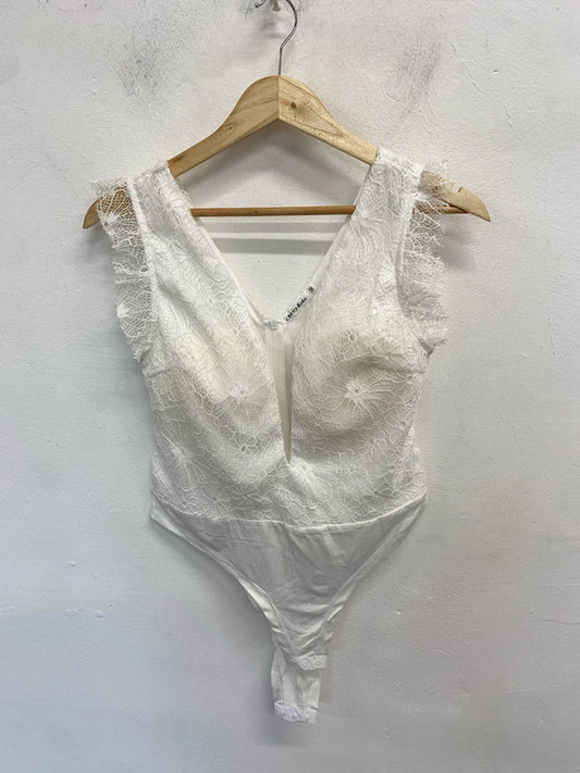 Lovely cherry koko white lace bodysuit UK M GK002