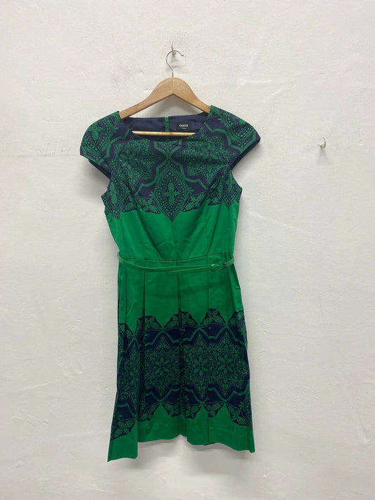Stunning Oasis emerald Green Navy oriental party dress Uk10 MA003