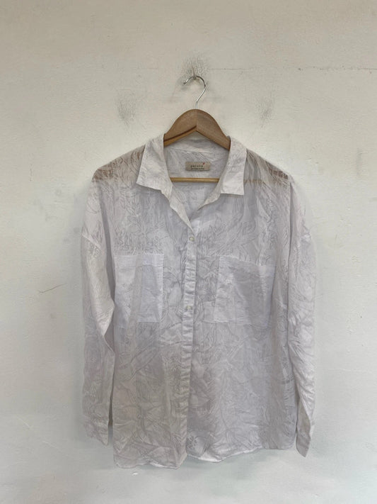 Per Una Boho Sheer White Botanical Pattern Shirt UK 22 LK006