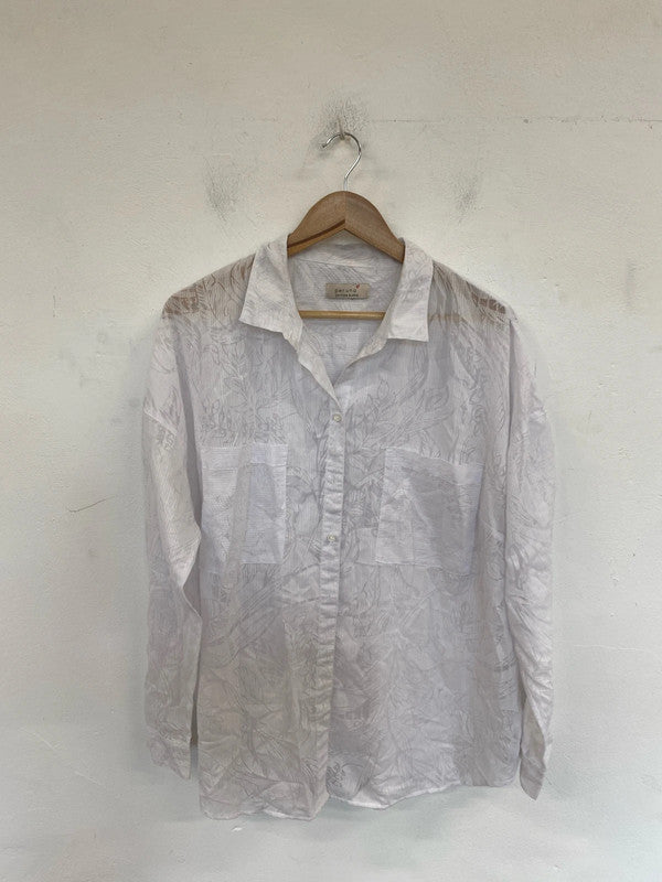 Per Una Boho Sheer White Botanical Pattern Shirt UK 22 LK006
