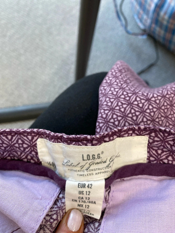 Fabulous Purple chinos abstract pattern Uk14 W36” KM003