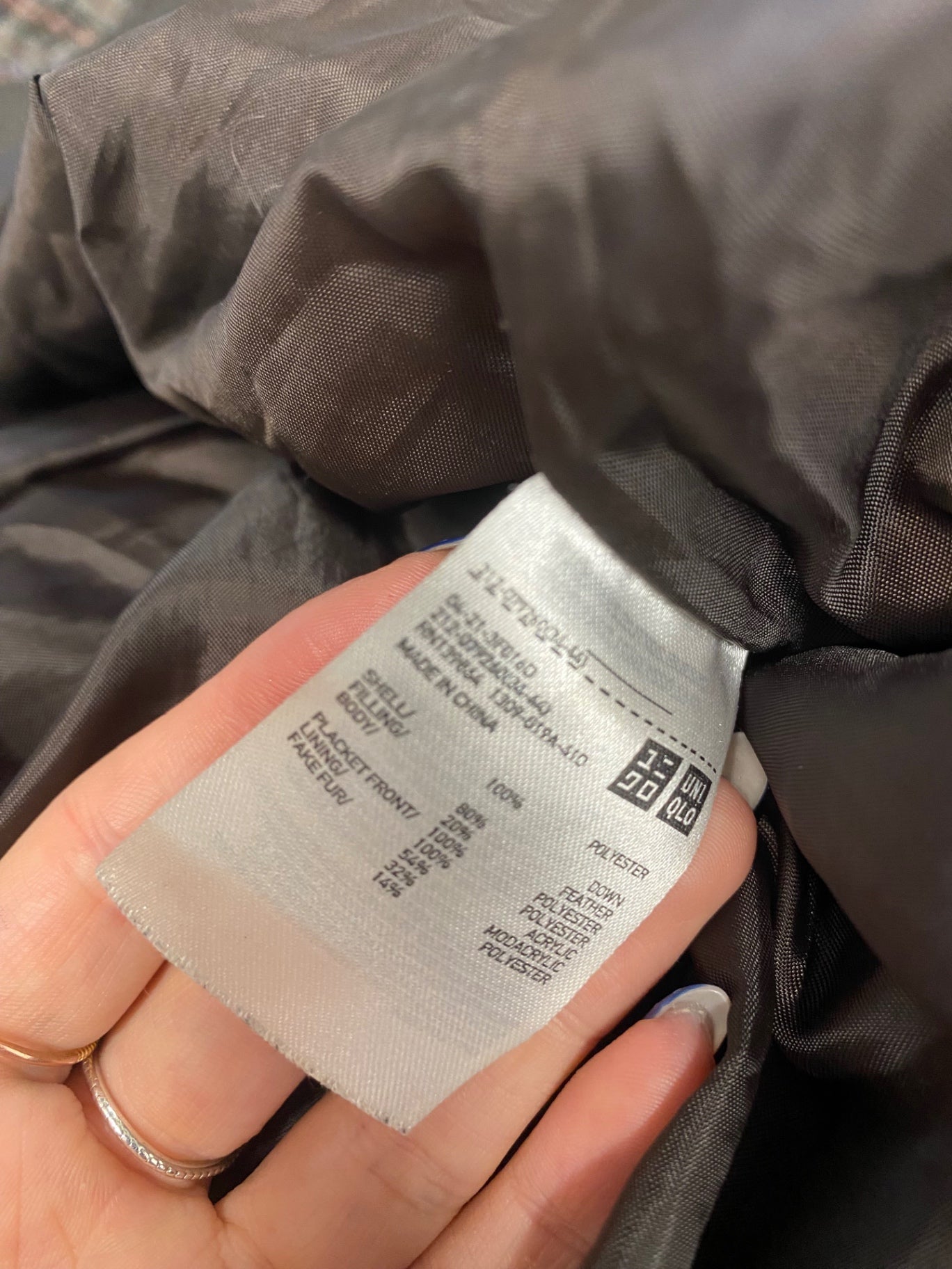 Stunning Uniqlo Puffer Jacket Uk 6 Grey longline faux fur KS544