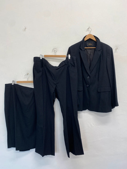 Lovely trio of tailored for you pinstripe navy blazer trouser and skirt UK 22/24 NC001 #57