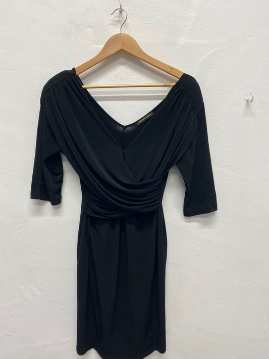 Stunning George Barbara hulanicki black formal ruched drape mini dress UK 12 TC002