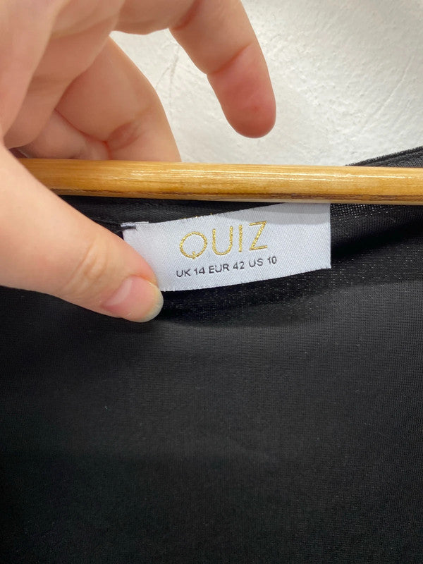 Quiz Elegant Black Velvet Midi Dress UK 14 KN003