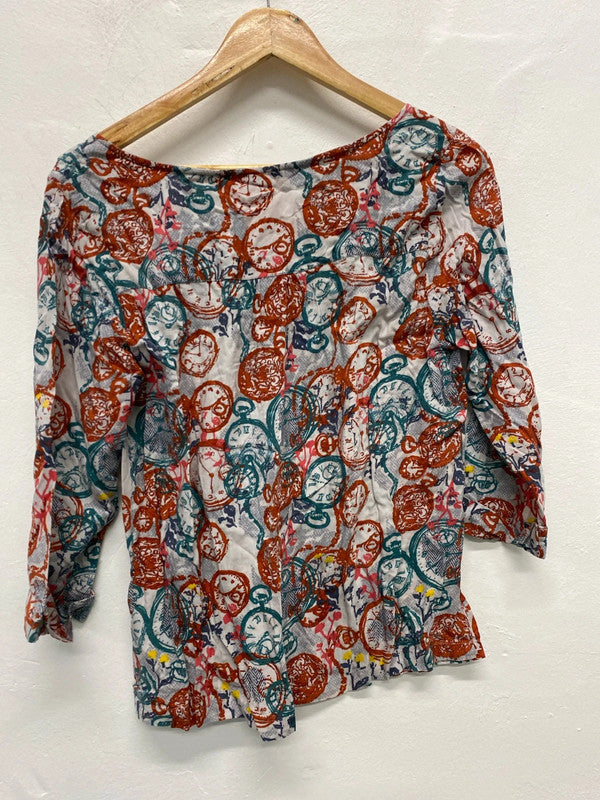 Fabulous White Stuff clock face cotton top Uk12 burnt Orange LD001