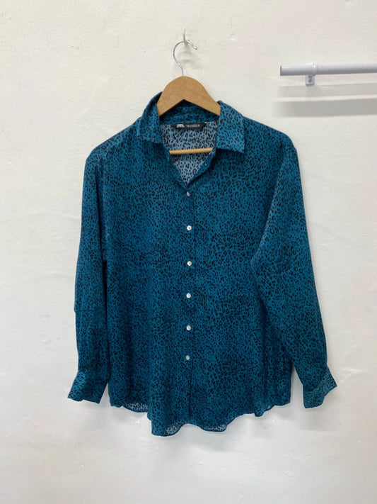 Fabulous dark Teal animal print blouse UkM LL003