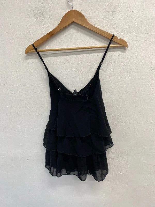 Beautiful river island black frill cami top UK 8 KM004