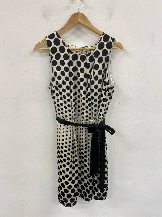 Wallis Elegant Cream & Black Polkadot Satin Belted Midi Dress UK 14 FR001