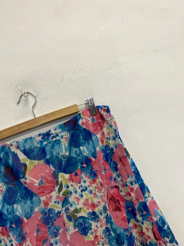 Stunning Edinburgh wooden mill isle floral chiffon midi skirt UK 16 IZ001