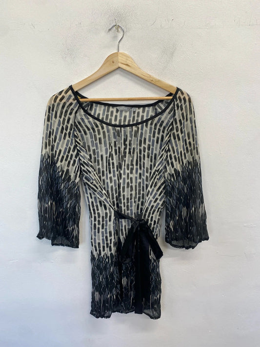 Lovely per Una sheer tie waist grey black cream tunic UK 14 RR002