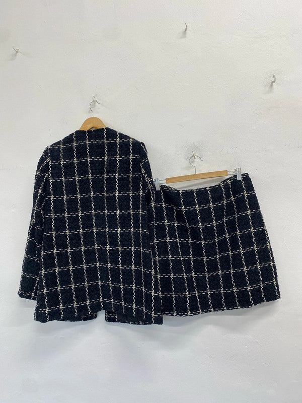 Lovely et vouz black white checked coord blazer skirt UK AO001