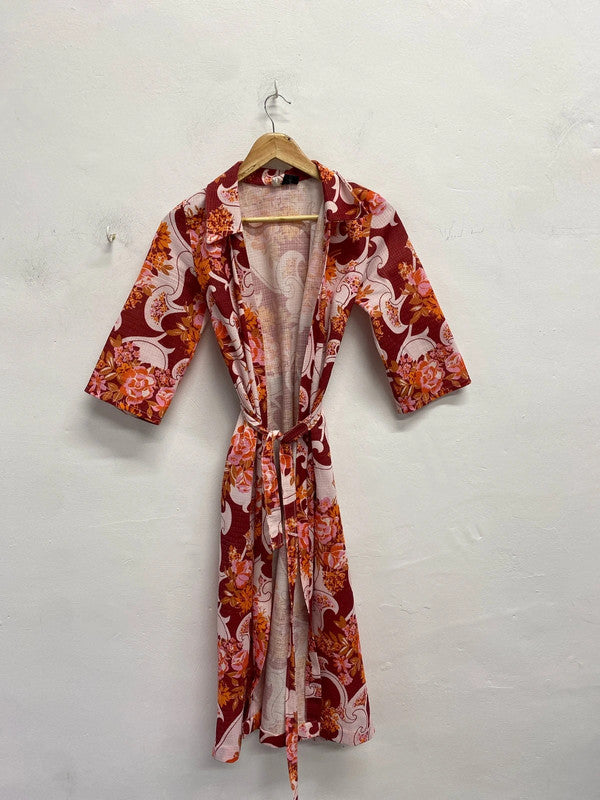 Lovely vanjoy vintage red orange floral swirl wrap dress pit to pit 20 length 45 inches NS003