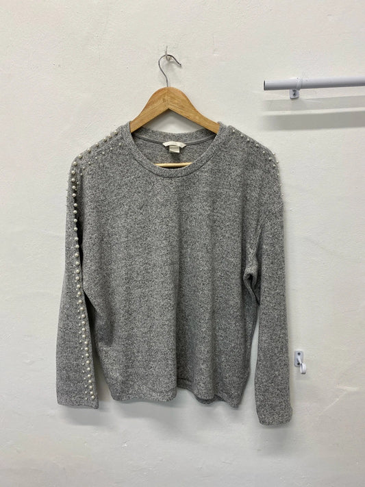 Fabulous H&M grey marl pearl embellished Jumper loose fit UkL KM003