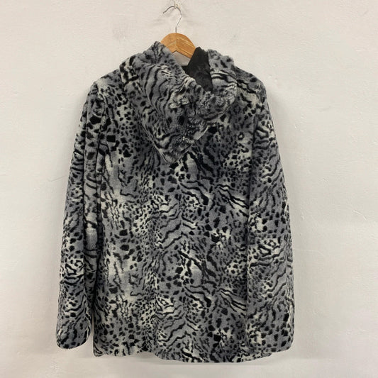 Dennis Basso Snow Leopard Grey Faux Fur Coat Size S AW002