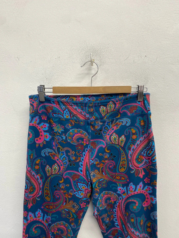Fabulous funky Joe browns blue pink swirl flare leggings UK 10 MM005