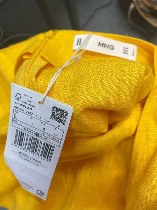 Fabulous Mango Sunshine Yellow Linen Dress UkL KS002