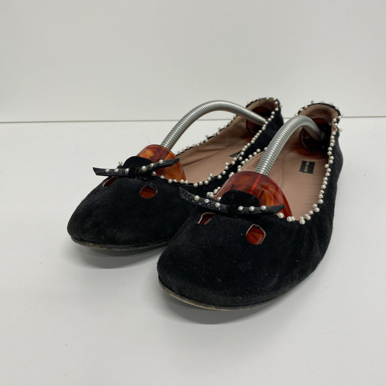 Marc Jacobs Leather Velvet Pearl Embellished Soft Ballet Pumps Uk8 EUR 41 CN001