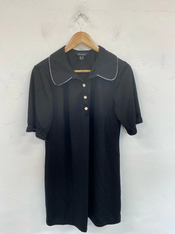 New Look Preppy Black Daisy Button Mini Dress UK 16 LB010