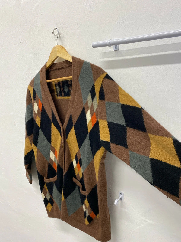 Fabulous vintage cardigan argyle pattern 70% Lambswool MM005