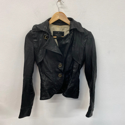 All Saints Stylish Vintage Black Leather Jacket UK 8 KM004