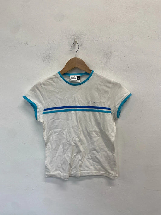 Lovely vintage blue white puma t shirt UK S LW005