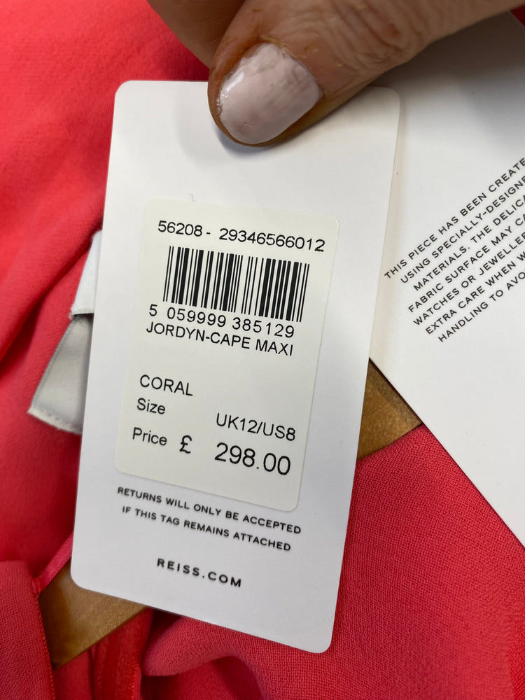 Fabulous Reiss Jordan Coral Cape Maxi dress Uk12 SS002