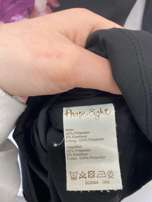 Phase Eight Gorgeous Purple & Black Rose Ruched Midi Dress UK 16 KM005