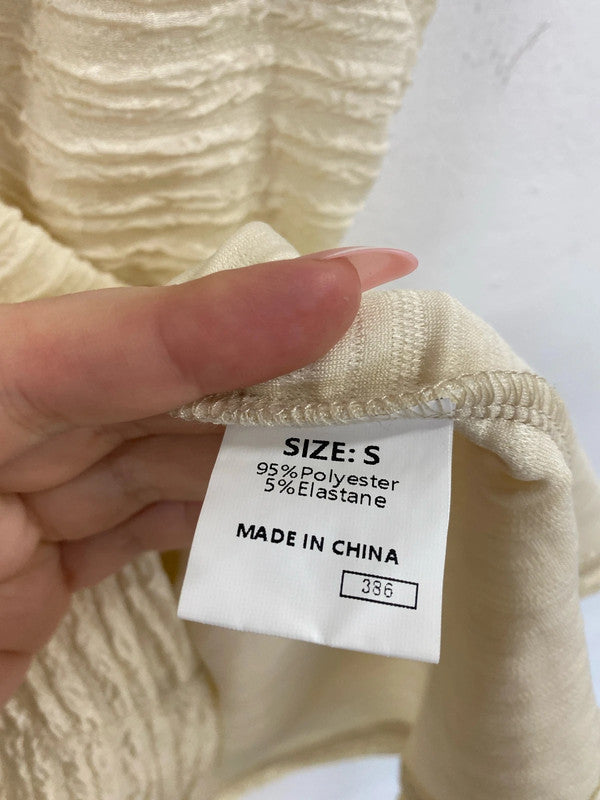 Shein Stylish Cream Shirred Top Size S SR006