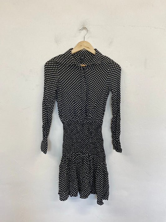 River Island Preppy Black & White Polkadot Drop Waist Mini Dress UK 6 CJ001