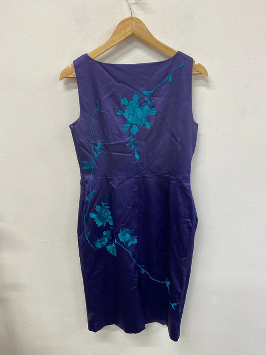 Coast Elegant Purple & Turquoise Floral Embroidered Satin Sheath Dress UK 14 AW002