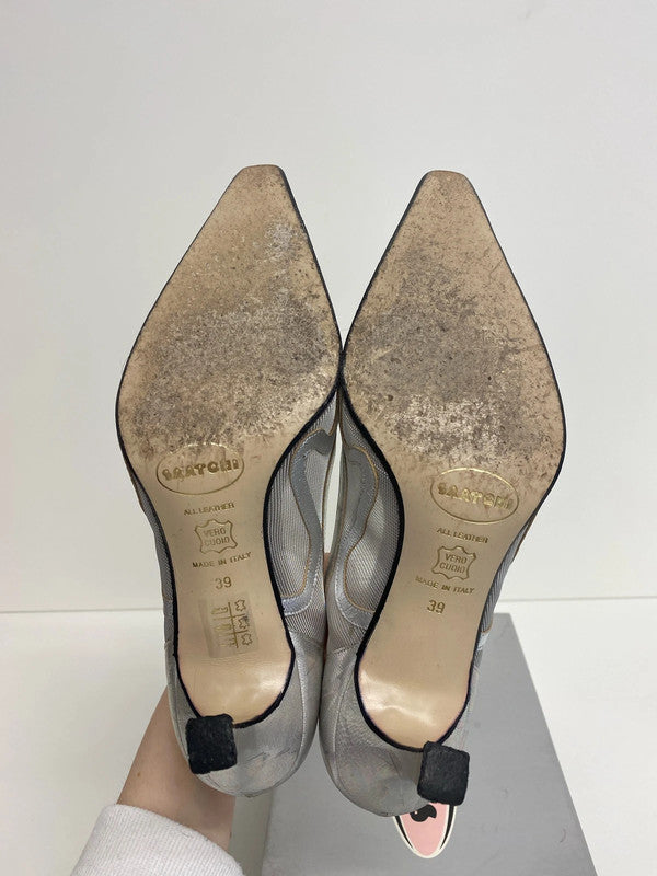 Saatchi Glamorous Silver Iridescent Mesh Heels UK 6 KM005